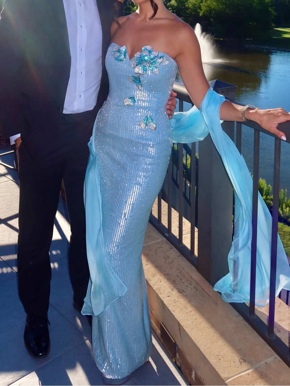 Blue Sophie Couture Designer Gown – Custom Scarf Included – Worn Once US 4 AUS 8